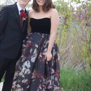 Betsy&Adam High-Low Strapless Black Prom Dress